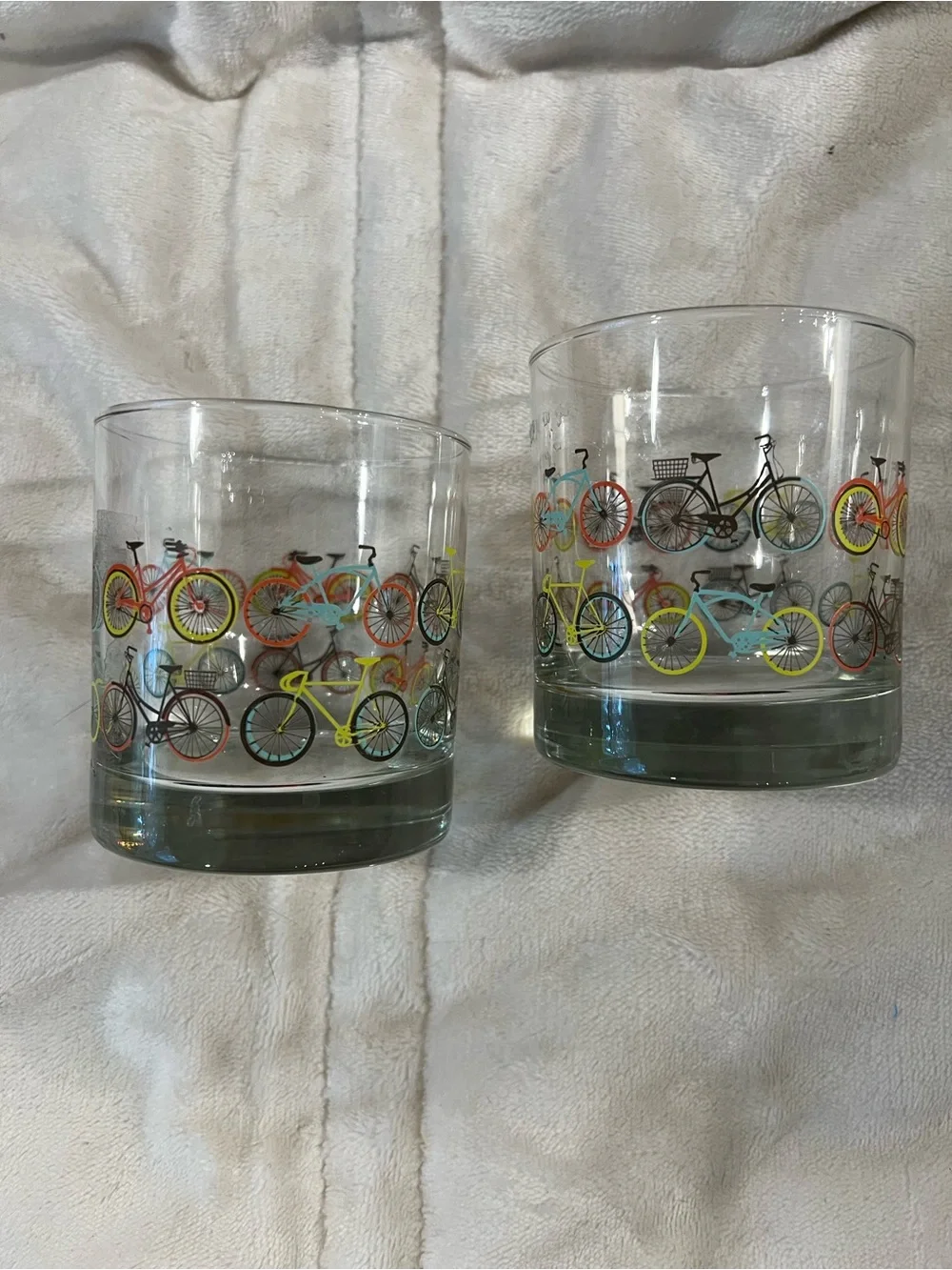 Set of 2 Bicycle Print Rocks Glasses Colorful Bike Lowball Whiskey Tumblers